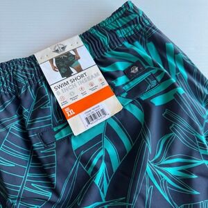 Dockers Swim Shorts Mens XXL Navy‎ Blue Green Tropical Leaf New NWT 8" Inseam